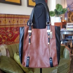 Brown & Black Color Block Tote Purse